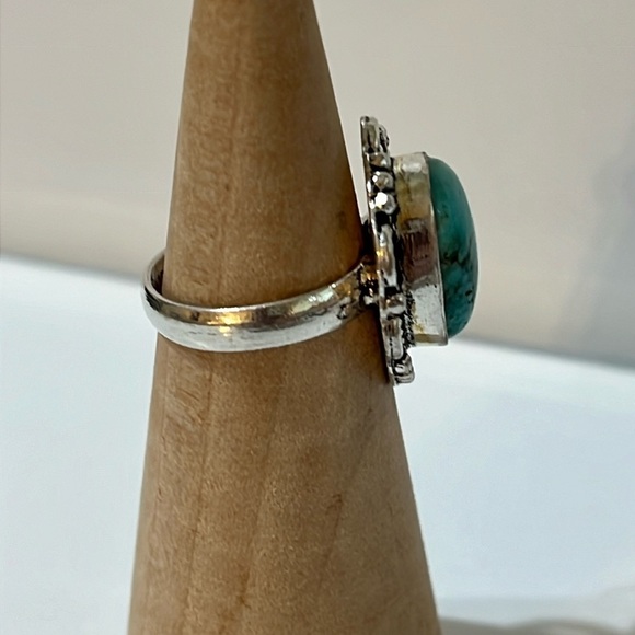 GEMSTONE RING SILVER OVERLAY TURQUOISE SIZE 6.25 - Picture 2 of 6